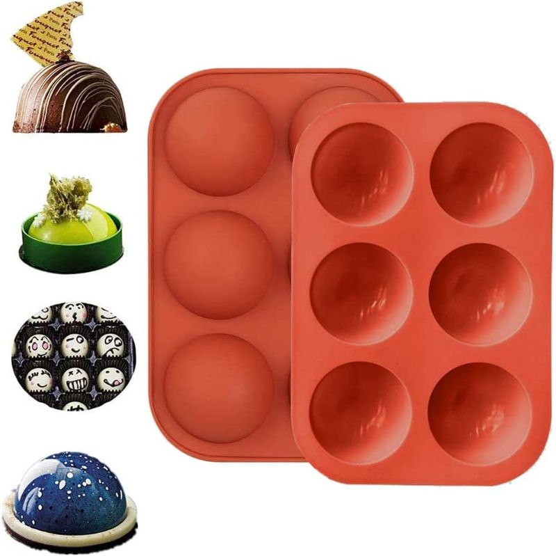 Photo 1 of 2 Pack 6 Holes Silicone Mold For Chocolate, Cake, Jelly, Pudding, Handmade Soap, Round Shape Semi Sphere Mold
