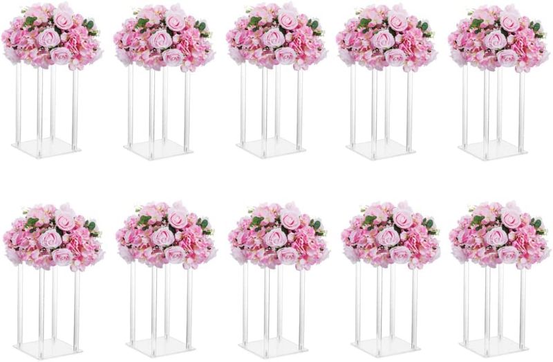 Photo 1 of Acrylic Vases Wedding Centerpieces for Tables - 10 Pcs Clear Column Flower Stand, 15.8in Tall Flower Vases for Centerpieces, Inweder Geometric Vases for Centerpieces Bulk, Birthday Party, Home Decor
