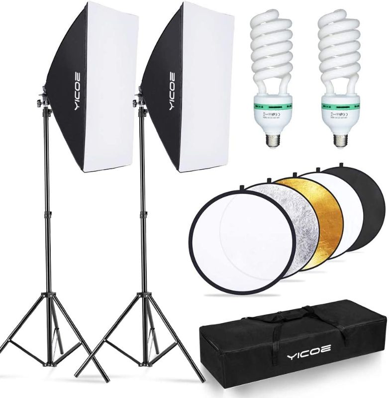 Photo 1 of YICOE Softbox Lighting Kit with 60 cm Reflector Professional Continuous Studio Photography Equipment with 2 95W Bulbs 5500K for Filming Portrait Product Shooting Photography Video
