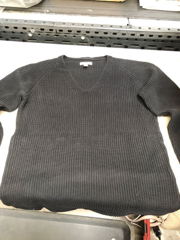 Photo 2 of Goodthreads Women's Cotton Shaker Stitch Deep V-Neck Sweater Medium Black SIZE M