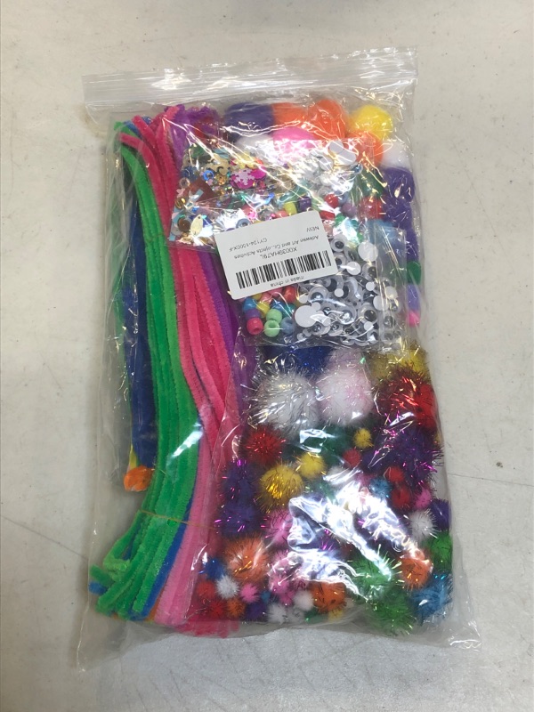Photo 2 of Adkwse Art and Crafts Supplies - 1000 Pcs Craft Art Supply Kit, Pipe Cleaners, Pompoms, Sequins, Pony Beads,Colorful Feather, Google Eyes,for Age 4 5 6 7 8 9 Kids Girls DIY Projects Activities
