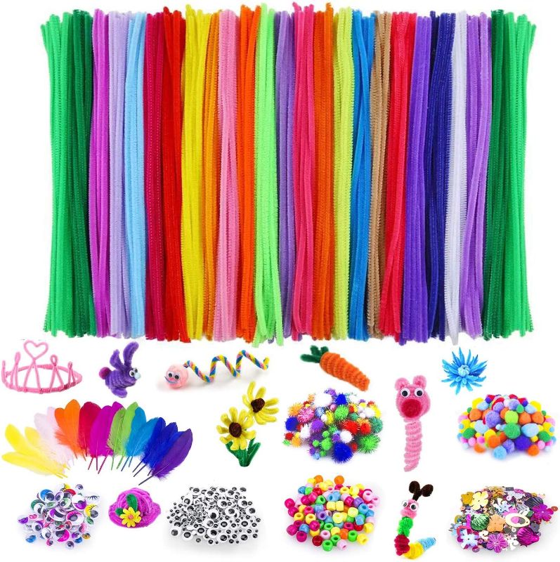 Photo 1 of Adkwse Art and Crafts Supplies - 1000 Pcs Craft Art Supply Kit, Pipe Cleaners, Pompoms, Sequins, Pony Beads,Colorful Feather, Google Eyes,for Age 4 5 6 7 8 9 Kids Girls DIY Projects Activities
