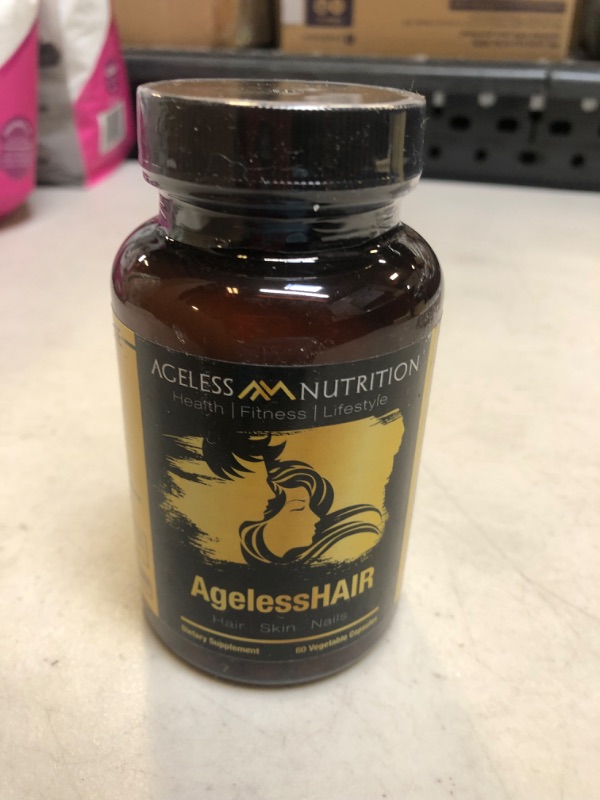 Photo 1 of Ageless Nutrition: AgelessHAIR - Premium Hair, Skin and Nails - 30-Day Supply - with Vitamin C, Vitamin A, Biotin, and Natural Extracts for Collagen Support - Safe from Heavy Metals - Made in The USA EXP 03/24