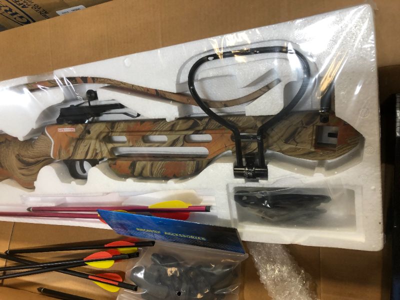 Photo 3 of 150 lb Black / Wood / Camouflage Hunting Crossbow Archery Bow + 4x20 Scope +7 Arrows + Rope Cocking Device 180 80 50 lbs