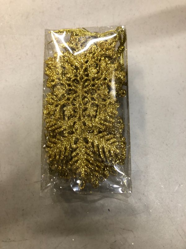 Photo 2 of 36pcs Gold Glitter Snowflake Ornaments Christmas Tree Decorations, 4 Inch Plastic Snowflake Hanging Decorations Christmas Tree Ornaments for Winter Wonderland Holiday Party