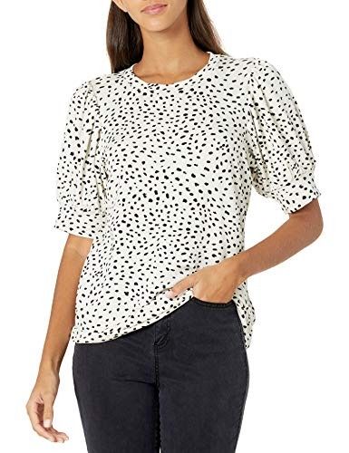 Photo 1 of Daily Ritual Women's Supersoft Terry Puff-Sleeve Top, White/Black, Dalmation Print, Small
