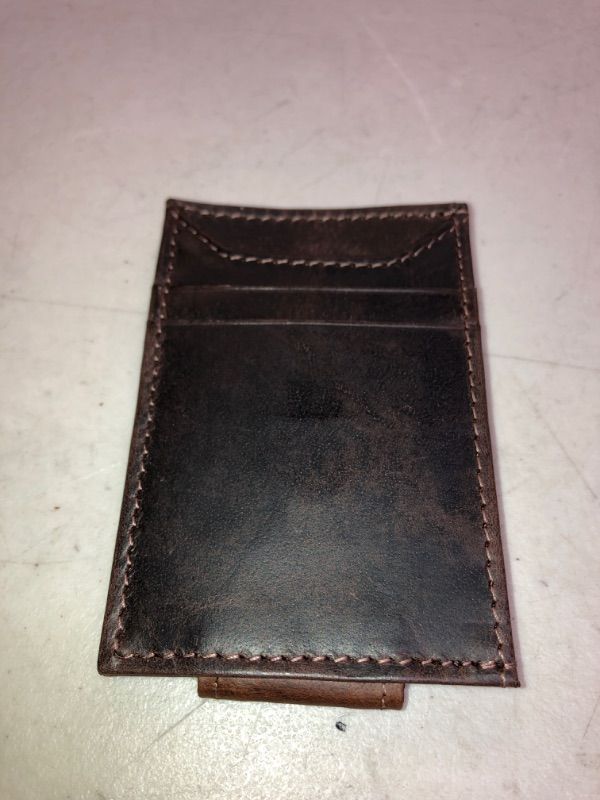 Photo 1 of Aaron Leather Goods Front Pocket Wallet, Leather RFID Blocking Strong Magnet thin Wallet Money Clip Brown Black (Brown)