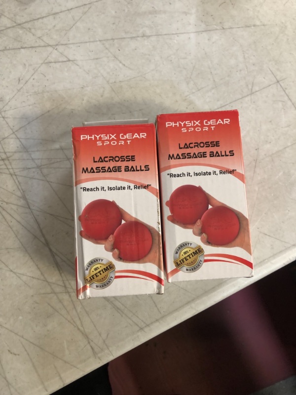 Photo 2 of 2 PK Lacrosse Balls - Foot Massage Ball, Deep Tissue Myofascial Release Massage Balls for Trigger Points, Plantar Fasciitis, Tight Muscles, Neck, Back, Yoga, Workout, Stress Relief (Red, 2 Balls) Red (2 Pack Lacrosse) (4 TOTAL) 