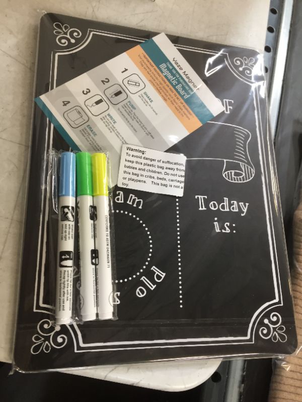 Photo 2 of First Day of School Chalkboard with 2 Chalk Markers - Dry Erase Back to School Sign - 1st Day Reusable Board - Double-Sided First and Last Day Board for Kids - 12x9"