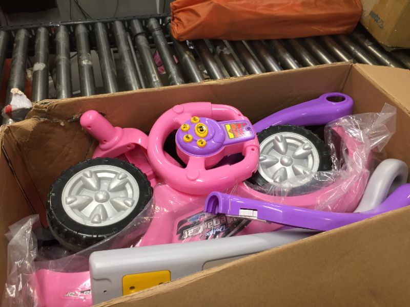 Photo 2 of ChromeWheels Push Cars for Toddlers, 3 in 1 Ride on Push Car with Guardrail, Ride on Toys Mega Car w/ Handle & Horn & Music, Pink