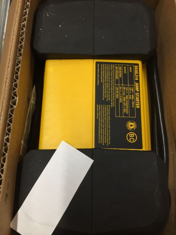 Photo 2 of DEWALT DXAEJ14 Digital Portable Power Station Jump Starter: 1400 Peak/700 Instant Amps, 120 PSI Digital Air Compressor, 3.1A USB Ports, Battery Clamps , Yellow