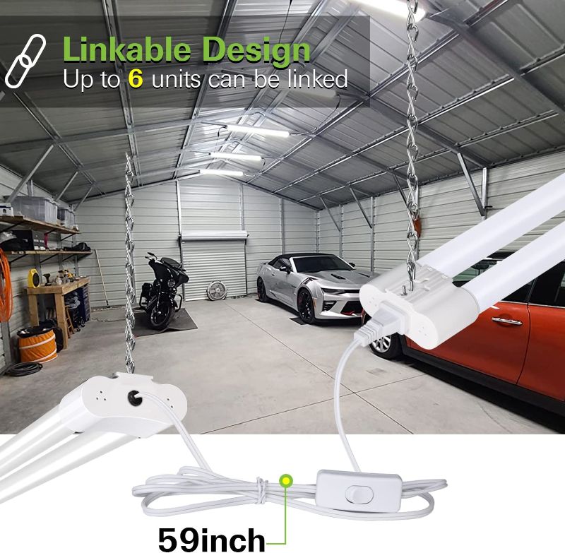 Photo 1 of 4FT Linkable LED Shop Light for Garage, 4400lm, 4FT 42W Utility Light Fixture, 5000K Daylight LED Workbench Light with Plug, Hanging or Surface Mount, White - ETL