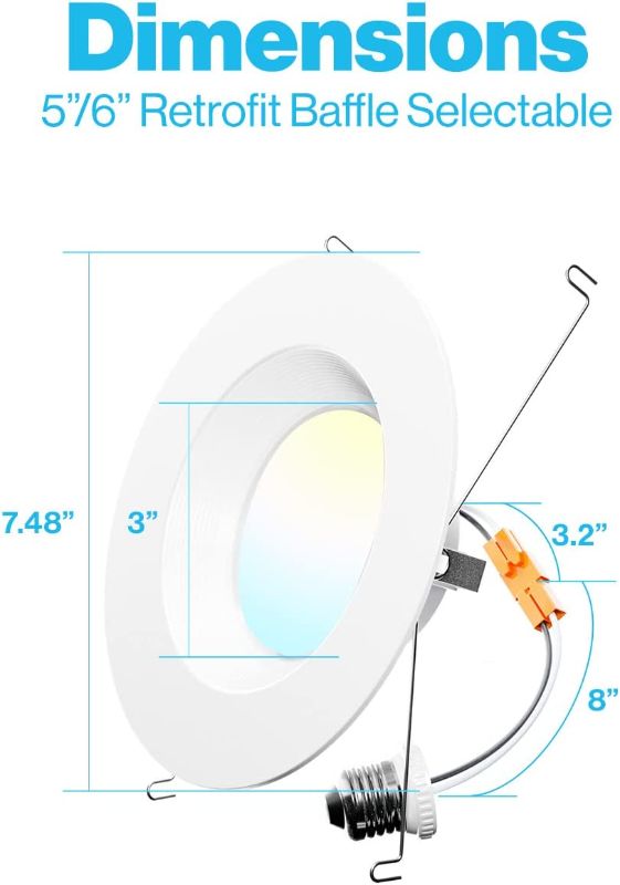 Photo 1 of 2 pack 5/6 Inch LED Can Lights Retrofit Recessed Lighting, Selectable 2700K/3000K/3500K/4000K/5000K Dimmable, Baffle Trim, 13W=75W, 965 LM, Replacement Conversion Kit, UL Energy Star