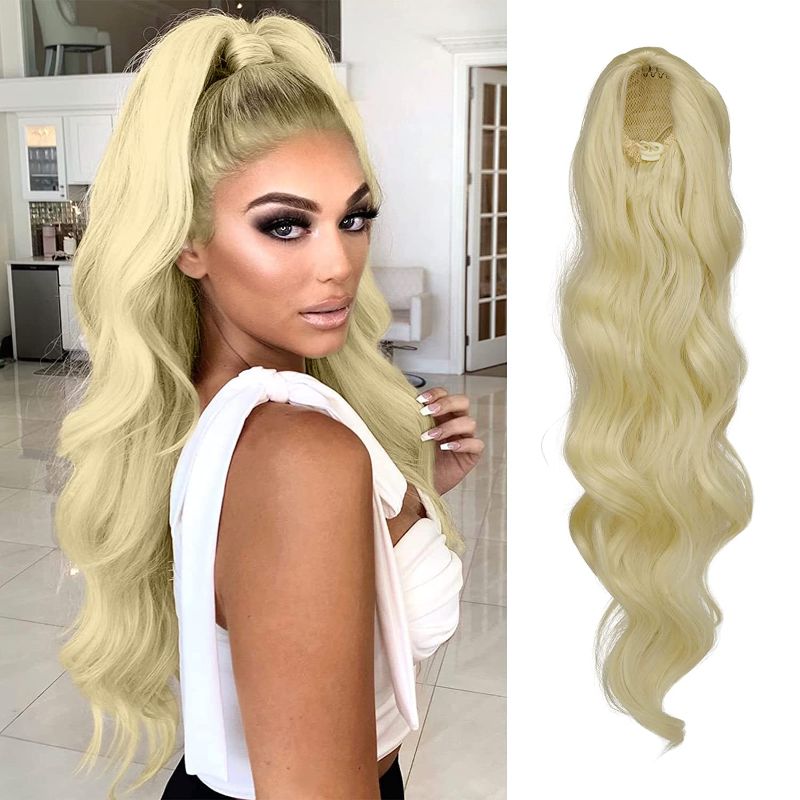 Photo 1 of FESHFEN Ponytail Hair Extensions Body Wave Clip in Synthetic Ponytails 24 inch Long Hair Pieces Drawstring Pony Tails Hairpieces for Women Girls
