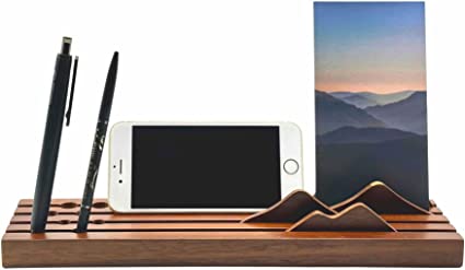 Photo 1 of Loafy Space Wood Pen Pencil Stand with Phone Stand, Business Cards Holder, Ipad Holder for Desktop. Creative Wooden Brown 01 Penstand01