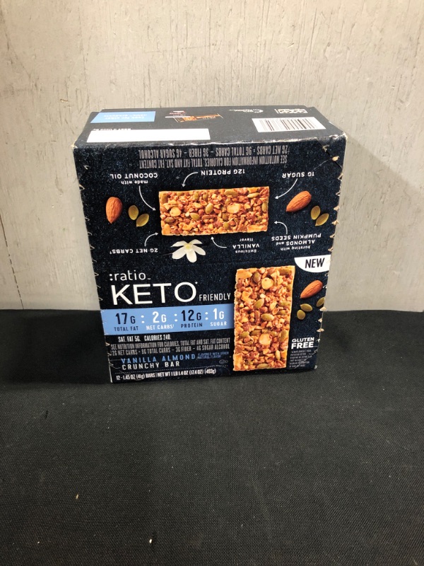 Photo 2 of :ratio KETO Friendly Crunchy Bars, Vanilla Almond, Gluten Free Snack, 17.4 oz, 12ct (Pack of 1) Vanilla Almond 1 Count (Pack of 1)