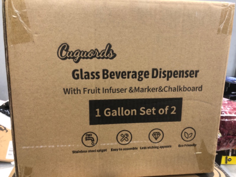 Photo 2 of 1 Gallon Glass Drink Dispensers for Parties With Fruit Infuser,Marker,Chalkboard,2 Pack Beverage Dispensers With Spigot Stainless Steel,Mason Jar Drink Dispensers With Lids,Laundry Detergent Dispenser