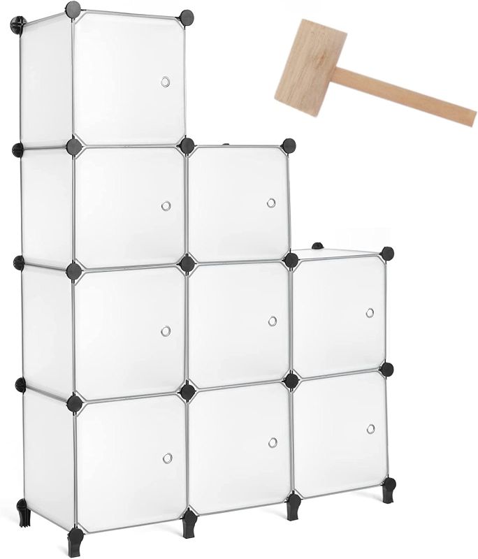 Photo 1 of AWTATOS Storage Cube Organizer with Doors, Stackable Closet Shelf for Bedroom, Clothes Shelving Rack, DIY Square 9 cubes Bookcase, Plastic Space Saver for...
