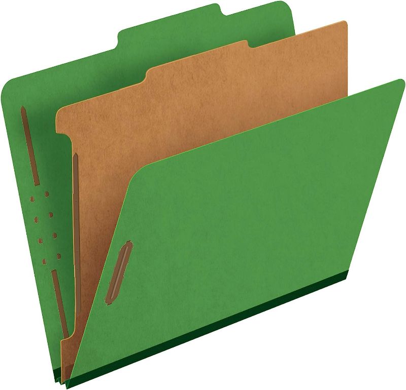 Photo 1 of Pendaflex® Classification Folders, 1 Divider, 2" Fasteners, Letter, Dark Green, 10/Box (23733P)
