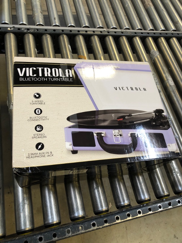 Photo 1 of Victrola Vintage 3-Speed Bluetooth Portable Suitcase Record Player with Built-in Speakers | Upgraded Turntable Audio Sound | Lavender (VSC-550BT-LVG) Lavender/Silver Record Player