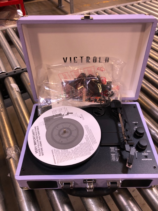 Photo 1 of Victrola Vintage 3-Speed Bluetooth Portable Suitcase Record Player with Built-in Speakers | Upgraded Turntable Audio Sound | Lavender (VSC-550BT-LVG) Lavender/Silver Record Player