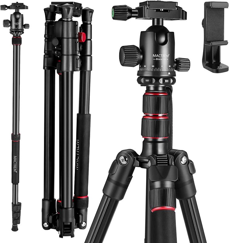 Photo 1 of MACTREM 80" Camera Tripod, DSLR Tripod Heavy Duty for Travel, 360 ° Ball Head Professional Aluminum Tripod & Monopod with Carry Bag Compatible with Canon Nikon Sony Camcorder Phone, 33lb Load
