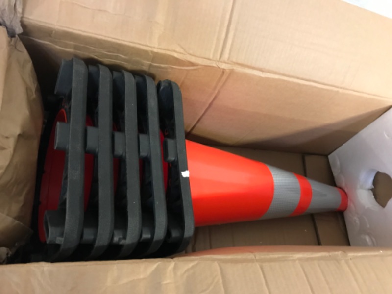 Photo 3 of (5 Cones) BESEA 28” inch Orange PVC Traffic Cones, Black Base Construction Road Parking Cone Structurally Stable Wearproof (28" Height) 01_28"(5 Cones)