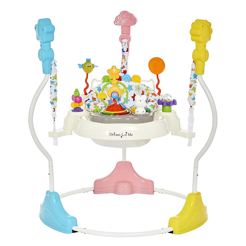 Photo 1 of Dream On Me Zany 2-in-1 Baby Activity Center and Bouncer in Star Print, Sturdy and Strong Frame, 3 Height Positions, 360° Rotating Seat, 12 Songs with Flash Lights