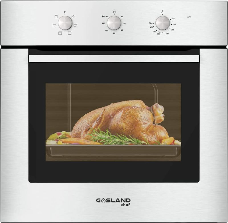 Photo 1 of 24 Inch Wall Oven, GASLAND Chef ES606MS Built-in Electric Ovens, 240V 2000W 2.3Cu.ft 6 Cooking Functions Wall Oven, Mechanical Knobs Control, Stainless Steel Finish
