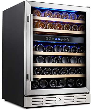 Photo 1 of Kalamera 24'' Wine Cooler Refrigerator 46 Bottle Dual Zone Built-in or Freestanding Fridge with Stainless Steel & Triple-Layer Tempered Reversible Glass Door and Temperature Memory Function
