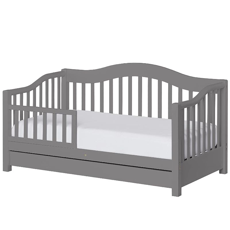 Photo 1 of Dream On Me Toddler Day Bed with Storage Drawer in Steel Grey, Greenguard Gold Certified, JPMA Certified, Non-Toxic Finish, Low to Floor Design, Safety Guard Rail
