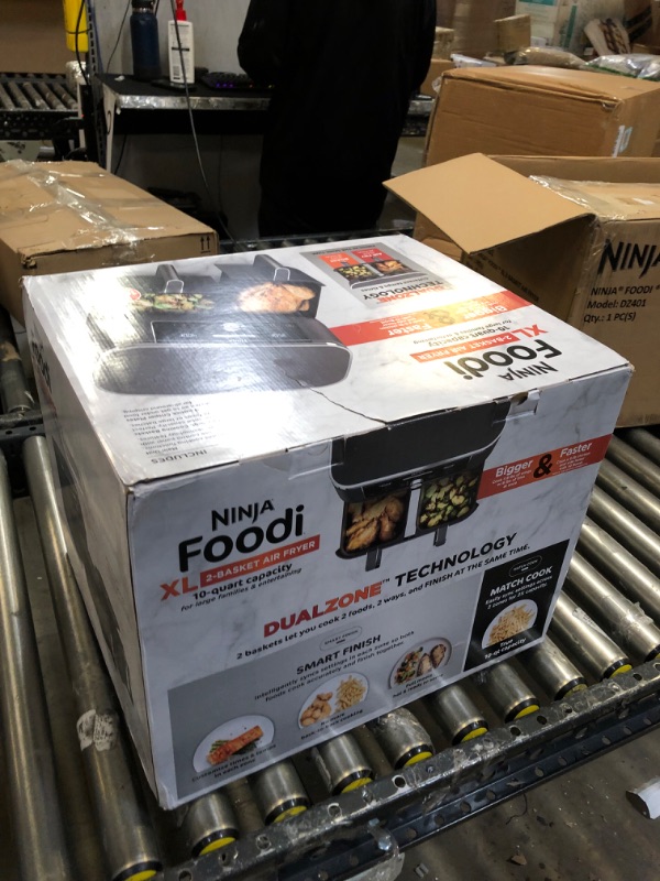 Photo 2 of Ninja DZ401 Foodi 10 Quart 6-in-1 DualZone XL 2-Basket Air Fryer with 2 Independent Frying Baskets, Match Cook & Smart Finish to Roast, Broil, Dehydrate & More for Quick, Easy Family-Sized Meals, Grey---FACTORY SEALED 
