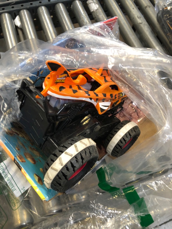 Photo 1 of Hot Wheels Monster Trucks, Remote Control Car, Monster Truck Toy with All-Terrain Wheels, 1:15 Scale Unstoppable Tiger Shark RC---MINOR USED 