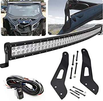 Photo 1 of 52 inch 288W Offroad Curved LED Light Bar Spot/Flood Combo Beam & Upper Roof Windshield Mount Brackets w/Wiring Kit Fit 2017-2023 Can-am Maverick X3 Max

