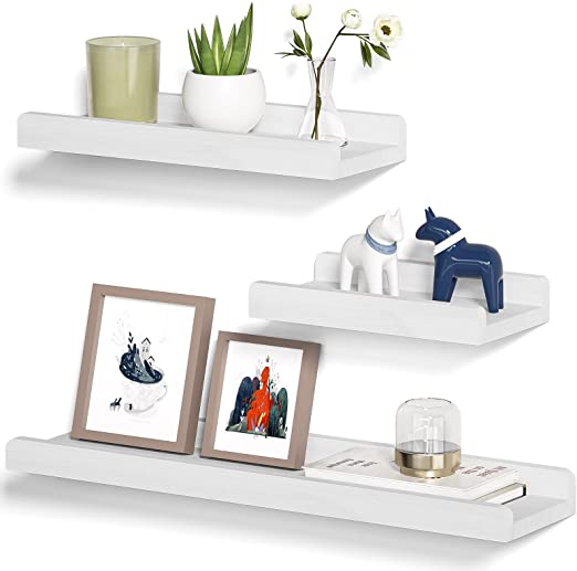 Photo 1 of Alsonerbay White Floating Shelves Wall Mounted Set of 3, 23.6 Inch Rustic Wood Wall Shelves for Storage and Display for Bedroom Living Room Bathroom Kitchen Office and More
