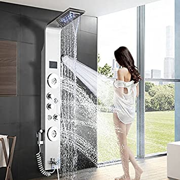 Photo 1 of AlenArt Shower Panel Tower System LED Multi-Function Shower Panel with Rainfall Waterfall Massage Jets Stainless Steel Tub Spout Hand Shower,Brushed Nickel - LIKE NEW 
