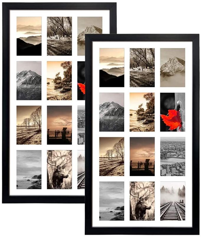 Photo 1 of 12 Opening 4x6 Black Collage Picture Frames Set of 2, Multiple Frames for Displaying 6x4 Photos with White Mat