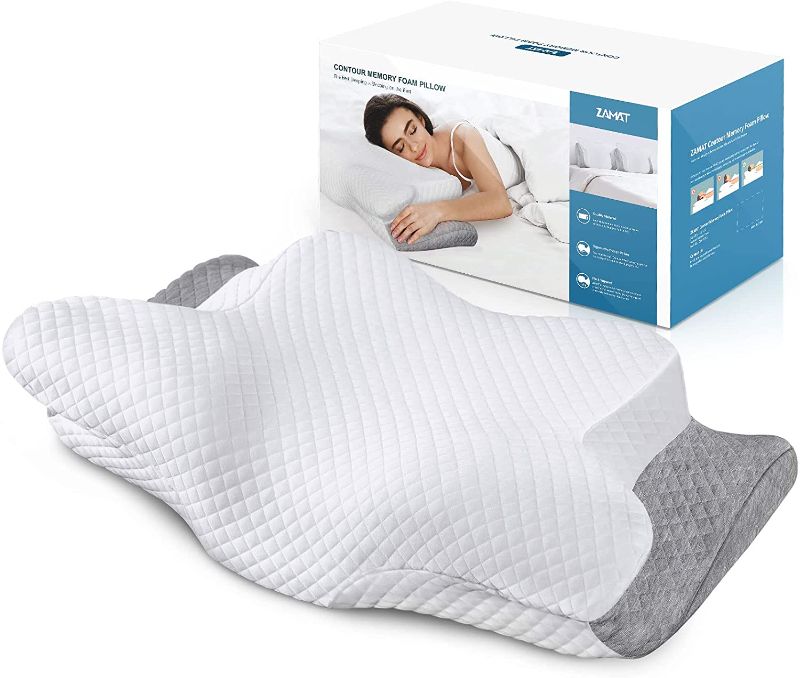 Photo 1 of ZAMAT Adjustable Cervical Memory Foam Pillow, Odorless Neck Pillows for Pain Relief, Orthopedic Contour Pillows for Sleeping with Cooling Pillowcase, Bed Support Pillow for Side, Back, Stomach Sleeper