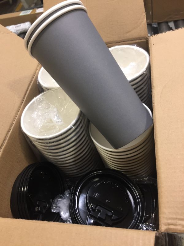 Photo 3 of 100 Pack 12 oz Paper Coffee Cups, Disposable Coffee Cups with Lids, Drinking Cups for Cold/Hot Coffee, Water, Juice, or Tea. Hot Paper Coffee Cups for Home, Restaurant, Store and Cafe.(Blue and Gray)