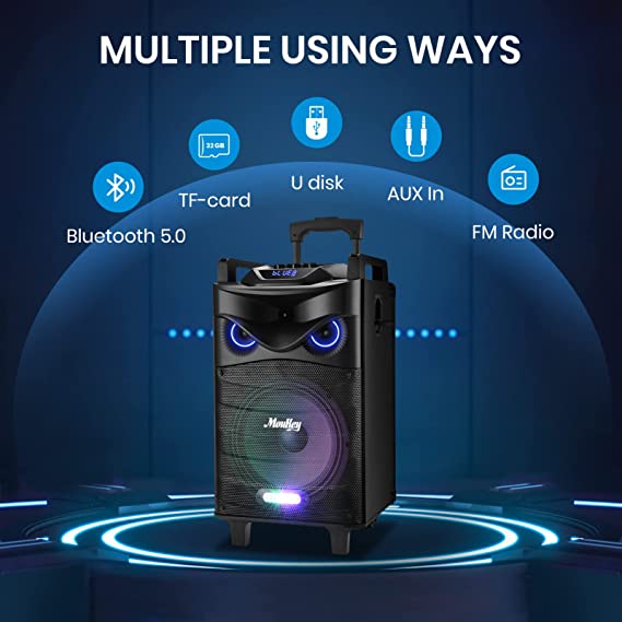 Photo 1 of Moukey Karaoke Machine, PA System Woofer, Portable Bluetooth Speaker w/ 2 Wireless Microphones, Lyrics Display Holder, Party Lights & Echo/Treble/Bass Adjustment, Support TWS/REC/AUX/MP3/USB/TF/FM