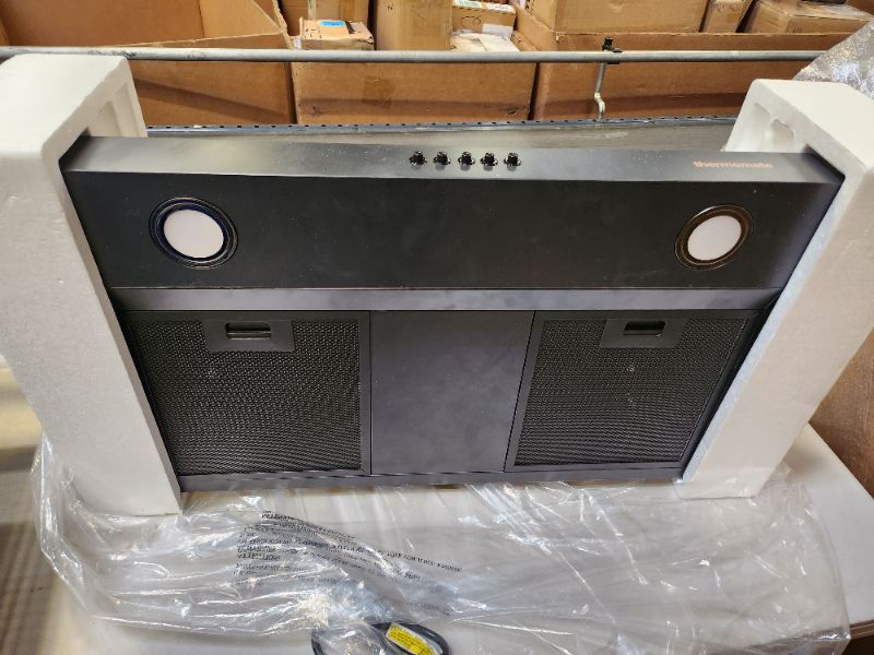 Photo 2 of 30 Inch Under Cabinet Range Hood, thermomate 230CFM Slim Vent Hood with 3 Speed Exhaust Fan, Insert Ducted Range Hood with 2 LED Lights, Black