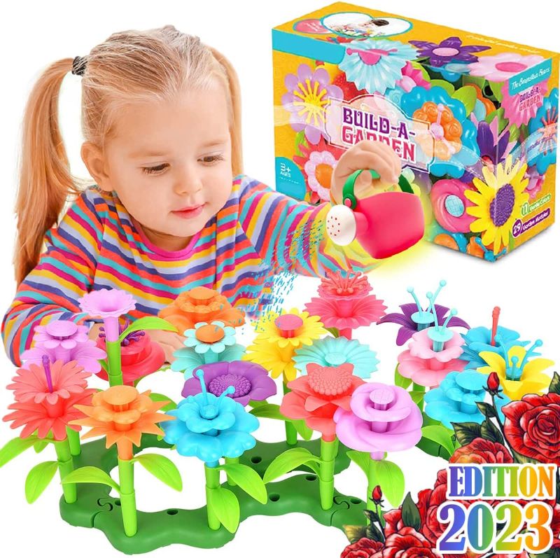 Photo 1 of FUNZBO Flower Garden Building Toys for Girls - STEM Toy Gardening Pretend Gift for Kids - Stacking Game for Toddlers playset - Educational Activity for Preschool Children Age 3 4 5 6 7 Year Old Boys
