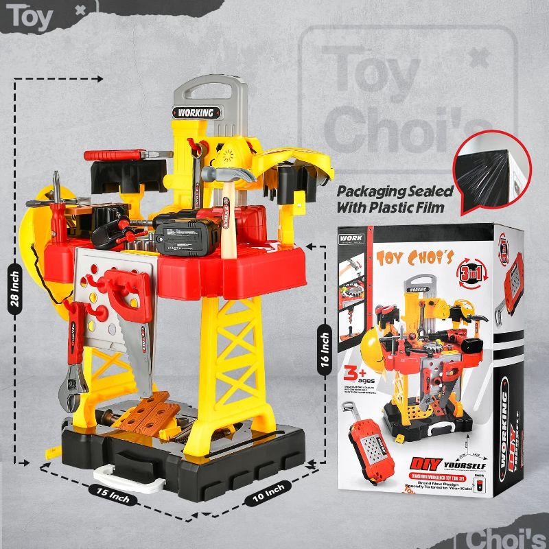 Photo 2 of Kids Workbench - Toy Choi's Kid Toy Workbench, 83 Pieces Construction Kids Tool Set Playset, Toddler Tool Bench with Shelf Storage Box Drill,