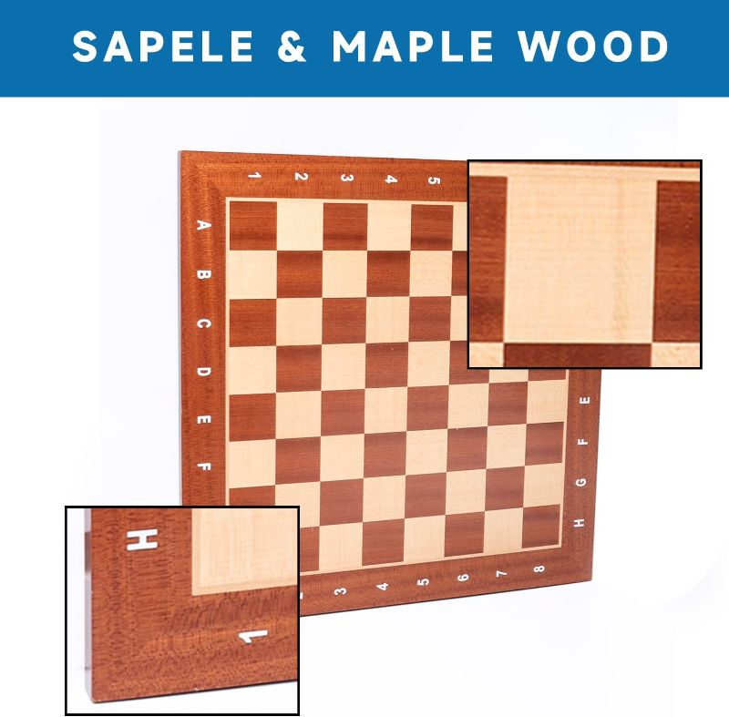 Photo 1 of GSE Professional Tournament Chess Board Only, Sapele & Maple Inlaid Chessboard - Chess Rules, Portable Chess Board for Beginners, Kids, Adults (Extra Large 21" x 21"/ Square:2.25" Brown)
