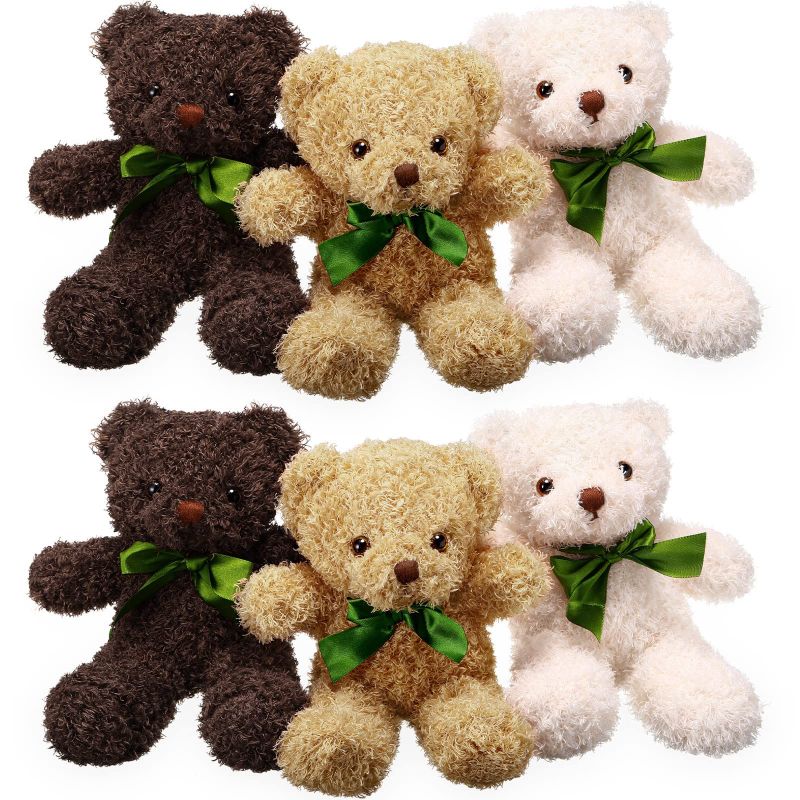 Photo 1 of 6 Pieces Small Bears Mini Bear Plush Toys Bear Stuffed Animals Plush Stuffed Animal Bear in 3 Colors 9 Inch Height (Dark Brown, Golden, White)
