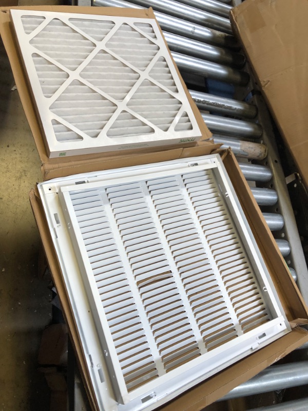 Photo 2 of 16" X 16" Return Air Filter Grille - Filter Included - Easy Plastic Tabs for Removable Face/Door - HVAC Vent Duct Cover - White [Outer Dimensions: 17.75w X 17.75h] 16 X 16