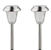Photo 1 of 17 in. Tall Outdoor Solar Powered Metallic LED Path Light Light Stakes (Set of 2)