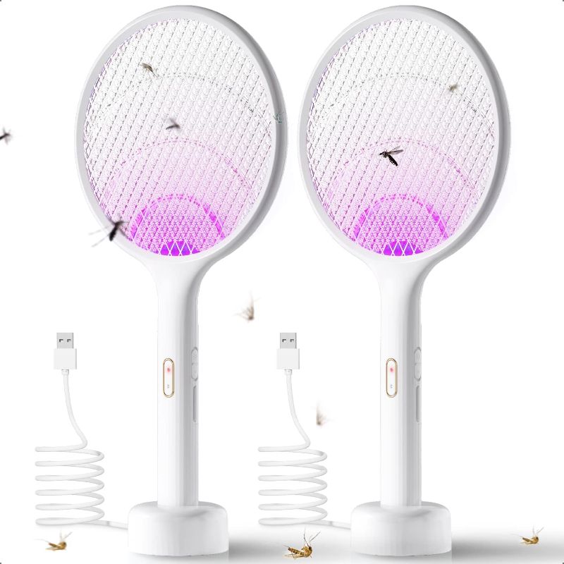 Photo 1 of YISSVIC Electric Fly Swatter 2 Pack Bug Zapper Racket 4000 Volt Dual Modes Fly Zapper Rechargeable for Indoor Home Office Backyard Patio Camping (2 Packs)
