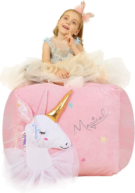 Photo 1 of Anzitinlan Pink Unicorn Bean Bag Chair for Girls Room Decorations, Toy Storage Beanbag Chairs, Velvet Fabric Super Soft, Extra Large Size Cover Only
