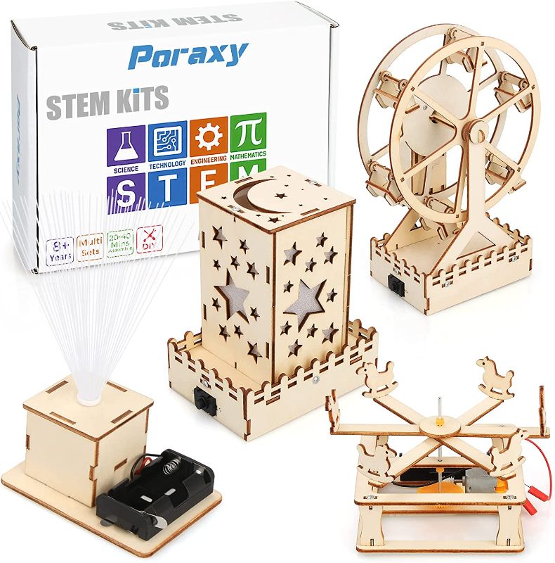 Photo 1 of 4 in 1 STEM Kits, Wooden Construction Science Kits, STEM Projects for Kids Ages 8-12, 3D Puzzles, DIY Educational Model Building Toys, Christmas Birthday Gifts for Girls and Boys 8 9 10 11 12 Year Old
